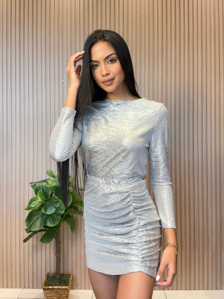 Stunning Long Sleeve Silver Dress